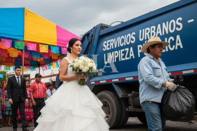 Toda la familia del novio se fue en medio de la boda al descubrir quee los padres de la novia “trabajaban recogiendo basura”. Justo en ese momento, llegó un camión de basura, del cual bajó el padre de la novia… y todos quedaron en silencio al ver lo que él traía en las manos.
