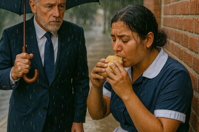 Un millonario regresó temprano del trabajo y vio, desde su ventana, a su empleada sentada bajo la lluvia, comiendo de una fiambrera vieja. Estuvo a punto de reprenderla…