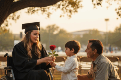 La Hija Minusválida del CEO Estaba Sola en su Graduación… Hasta que un Padre Soltero se Acercó.