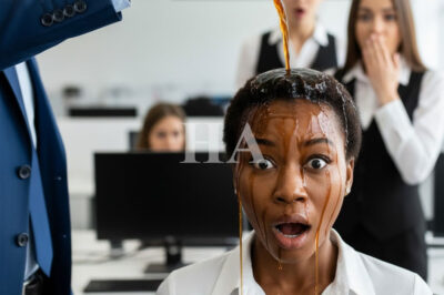 Gerente vierte café sobre una mujer negra delante de todos y la maldice – Minutos después, la compañía entera queda en shock…
