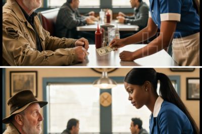 Un billete de cinco dólares, viejo y arrugado, se deslizó por la mesa.  arrow_forward_iosRead more Pause   00:00 00:25 01:31 Mute  Se detuvo frente a ella como un desafío que nadie se atrevía a decir en voz alta.  La lluvia golpeaba con furia las ventanas de la cafetería, casi vacía.  Naomi Brooks, una mesera afroamericana agotada por otro brutal doble turno, bajó la mirada hacia el hombre sentado solo en la mesa seis.  Olía a lana mojada y a noches frías.   Sus manos temblaban mientras rodeaban una taza de café despostillada.  Para el resto del mundo, era solo otro viejo vagabundo que había entrado demasiado tarde y pedido demasiado poco.  Pero algo en su mirada hizo que Naomi se detuviera.   El gerente ya había intentado echarlo.  Naomi intervino sin pensarlo.  Le ofreció sopa, pan y un asiento junto al calentador, pagándolo de su propio bolsillo.  No tenía idea de que el hombre encorvado sobre ese tazón era Henry Callaway.  Un multimillonario recluso disfrazado de mendigo.  Buscaba una sola prueba de que la humanidad aún existía más allá de las salas de juntas y los abogados de herencias.  Cuando Henry terminó de comer, se levantó despacio y dejó ese único billete de cinco dólares en la mesa.  Para Naomi, cinco dólares significaban el pasaje del camión.  Significaban una parte de la renta.  Significaban medicina para su hija pequeña.  La habitación pareció contener la respiración cuando ella tomó el billete.  Luego, con suavidad, lo presionó de vuelta en la palma de la mano del hombre.  – No puedo aceptar esto –dijo ella en voz baja.  Henry la miró, confundido.  – En mi mesa, los invitados no pagan por la amabilidad –añadió ella.  Esa frase golpeó más fuerte que cualquier pérdida millonaria que Henry hubiera enfrentado jamás.  Había pasado una vida rodeado de codicia.  Especialmente de sus propios hijos, Marcus y Elena Callaway.  Ellos ya circulaban alrededor de su fortuna como buitres esperando el final.  En esa cafetería desgastada, empapado por la lluvia y despojado de su estatus, Henry encontró lo que el dinero nunca le había comprado.  Dignidad regalada libremente.  Y en ese momento, con solo cinco dólares entre ellos, el destino de un imperio de mil millones cambió para siempre en silencio.  Para cuando Henry Callaway salió de nuevo a la lluvia, con el billete aún tibio en su palma, algo dentro de él ya se había roto.  Durante décadas, Henry había gobernado desde lo alto de torres de cristal y jets privados.  Era temido en las salas de juntas y obedecido sin rechistar.  Su imperio valía miles de millones, pero su mundo se había vuelto dolorosamente pequeño.  Solo una semana antes, un médico con ojos cautelosos y voz firme le había dado la verdad.  Ninguna fortuna podía negociar con un cáncer en etapa 4.  Meses, no años.  El reloj ya no era teórico.  Cuando Henry se lo dijo a sus hijos, sus reacciones confirmaron lo que él sospechaba desde hacía mucho, pero se negaba a enfrentar.  Marcus preguntó inmediatamente sobre el control de las acciones.  Elena quería garantías de que los fideicomisos estuvieran protegidos.  Ninguno preguntó cuánto tiempo le quedaba.  Ninguno preguntó cómo se sentía.  En ese momento, Henry comprendió con una claridad aterradora que su legado no sería llevado adelante por el amor.  Sería consumido por la avaricia.  Esa noche no pudo dormir.  En su lugar, se formó una idea. Peligrosa, simple y definitiva.  Si no se podía confiar en la sangre, tal vez se podría confiar en el carácter.  Henry decidió poner a prueba al mundo de la misma manera que el mundo prueba a los impotentes.  Se despojó de su estatus, envolvió su cuerpo en harapos y entró en lugares donde su nombre no significaba nada.  Los resultados fueron brutales.  Los hoteles de lujo lo rechazaron sin siquiera mirarlo a los ojos.  Los restaurantes finos lo escoltaron a la salida como si fuera contagioso.  Los guardias de seguridad lo empujaron a la lluvia mientras los clientes fingían no verlo.  En cada espacio pulido construido por el dinero, la humanidad desaparecía en el momento en que la dignidad no podía pagar la entrada.  Para el quinto rechazo, Henry sintió algo cercano a la desesperación.  No por cómo lo trataban, sino porque era consistente, predecible y frío.  Entonces llegó a la cafetería.  Dentro de ese lugar parpadeante y manchado de grasa, nadie sabía quién era.  Y sin embargo, Naomi Brooks lo vio.  No preguntó qué podía ofrecerle.  No se inmutó por su olor ni por su ropa.  No actuó con amabilidad para recibir aplausos.  Simplemente actuó en silencio, instintivamente, asumiendo el costo personal.  Henry repetía sus palabras en su mente.  “Los invitados no pagan por la amabilidad”.  Resonaban más fuerte que cualquier discurso que él hubiera dado.  Naomi tenía menos que nada, pero le dio dignidad sin dudarlo.  No porque la beneficiara, sino porque era lo correcto.  De pie en el callejón donde su chofer esperaba en silencio, Henry enderezó la columna.  La prueba había terminado.  No había encontrado un heredero en su línea de sangre.  Había encontrado uno en una mujer que trataba a un extraño como a un ser humano cuando nadie estaba mirando.  Y esa comprensión pronto sacudiría su imperio mucho más violentamente de lo que su muerte jamás podría.  La verdad que Henry Callaway ya no podía ignorar era esta:  Las personas más cercanas a él nunca habían estado realmente cerca.  Durante años lo había excusado como ambición.  Se dijo a sí mismo que Marcus y Elena eran duros porque el mundo era duro, despiadados porque el éxito lo exigía.  Había recompensado su fría eficiencia, financiado sus excesos y silenciado sus fracasos con dinero.  Al hacerlo, los había entrenado bien, pero no como seres humanos.  Ahora, enfrentando el final, la ilusión se derrumbaba.  Cuando Henry yacía despierto por la noche, no era el miedo a la muerte lo que lo perseguía.  Era la certeza de que todo lo que construyó se convertiría en combustible para personas que nunca habían construido nada por sí mismas.  Sus hijos no veían una vida de trabajo.  Veían ventaja, control, derecho.  Incluso en su enfermedad, rondaban como contadores sobre un balance, esperando el número final.  Henry se dio cuenta de algo amargo y liberador al mismo tiempo.  El legado no se hereda, se gana.  Naomi Brooks se había ganado algo que sus hijos nunca tuvieron.  Ella no sabía su nombre.  No conocía su riqueza.  Ni siquiera sabía si él volvería alguna vez.  Sin embargo, lo trató con una dignidad que le costó a ella más que dinero.  Le costó su seguridad.  Dio mientras estaba al borde de perderlo todo ella misma.  Ese tipo de carácter no se podía enseñar en la escuela de negocios ni comprar con fondos fiduciarios.  Mientras las luces de la ciudad se desdibujaban tras los cristales tintados de su auto, Henry sintió una claridad desconocida.  Por primera vez en décadas, no estaba calculando riesgos.  No estaba protegiendo activos.  Estaba eligiendo un propósito.  Pensó en los ojos cansados de Naomi, en su voz firme.  En la forma en que hablaba de su hija, no con amargura, sino con una esperanza tranquila.  Pensó en la naturalidad con la que asumió la responsabilidad del bienestar de un extraño.  No porque se esperara de ella, sino porque era humana.  Ese era el tipo de persona a la que debía pertenecer su imperio.  No a alguien que lo explotara, sino a alguien que protegiera a otros con él.  Henry sabía lo que seguiría.  Indignación, demandas, humillación pública, acusaciones de locura.  Sus hijos lo llamarían cruel.  Los medios lo llamarían imprudente.  Los abogados le advertirían de las consecuencias.  Pero nada de eso importaba ya.  Porque en una cafetería empapada por la lluvia, despojado de poder e identidad, Henry finalmente había visto la verdad.  Una fortuna dejada en las manos equivocadas es una maldición.  Una fortuna puesta en el corazón correcto es una segunda oportunidad.  Y por primera vez desde su diagnóstico, Henry Callaway se sintió en paz.  No porque estuviera muriendo.  Sino porque finalmente sabía quién merecía vivir a través de lo que él dejaba atrás.  Henry Callaway no tomó la decisión a la ligera.  Pero una vez tomada, se asentó en él con el peso de la verdad.  De vuelta en su penthouse, rodeado de pisos de mármol y un silencio que el dinero había comprado pero nunca suavizado, Henry repitió la noche una y otra vez.  Naomi Brooks parada bajo las duras luces fluorescentes, el agotamiento tallado en su postura.  La forma en que hablaba de su hija: no pidiendo compasión, no rogando ayuda, solo declarando hechos y aun así eligiendo la bondad.  Ella no sabía que estaba siendo observada.  Eso era lo que más importaba.  Convocó a su abogado antes del amanecer.  El hombre llegó con blocs legales y ojos cautelosos, presintiendo ya la tormenta.  – Arthur –dijo Henry.  – Henry –respondió el abogado–. ¿Está seguro de esta dirección?  Henry no dudó.  – Nunca he estado más seguro de nada en mi vida.  Repasaron los detalles lentamente.  Estructuras de fideicomiso, plazos ciegos, salvaguardas.  Todo diseñado para proteger a Naomi de lo que inevitablemente vendría después.  Porque Henry no era ingenuo.  Sabía que sus hijos no aceptarían esto en silencio.  Marcus amenazaría. Elena manipularía.  Llamarían a Naomi cazafortunas, la acusarían de manipulación, arrastrarían su pasado a los titulares y a los tribunales.  Por eso Henry insistió en el secreto.  Naomi no lo sabría. No todavía.  La fortuna estaría sellada, el beneficiario sin nombre hasta después de su muerte.  Dejen que los buitres crean que han ganado.  Dejen que se expongan completamente.  Mientras la pluma flotaba sobre la página final, Henry hizo una pausa.  No por duda, sino por reflexión.  Pensó en lo que Naomi haría si de repente tuviera poder.  No la extravagancia que podría comprar, sino la dignidad que restauraría.  Imaginó a su hija sin tener que contar nunca más los inhaladores o los avisos de desalojo.  Imaginó a los empleados tratados como personas, no como números.  Imaginó un imperio que ya no aplastara a los que estaban debajo.  – Esa mesera, Henry –dijo en voz baja–, tiene más integridad que toda la junta directiva en la que me he sentado.  La pluma tocó el papel.  En ese momento, Henry Callaway hizo algo radical.  Rechazó la sangre en favor del carácter.  Eligió la humanidad sobre el legado, tal como se definía tradicionalmente.  Y por primera vez desde su diagnóstico, el miedo aflojó su agarre.  Porque la muerte ya no se sentía como un final.  Se sentía como una corrección.  Lejos, al otro lado de la ciudad, Naomi Brooks limpiaba su mostrador en la cafetería.  Ignoraba que su tranquilo acto de decencia acababa de reescribir el futuro de un imperio.  Le preocupaba la renta, la escuela de su hija, si las propinas de mañana serían suficientes.  No tenía idea de que su amabilidad, dada libremente y sin testigos, había cruzado una línea que ninguna cantidad de dinero podría cruzar jamás.  Y pronto, estuviera el mundo listo o no, esa amabilidad sería puesta a prueba de formas mucho mayores que un billete de cinco dólares.  El conflicto llegó exactamente como Henry Callaway había predicho: rápido, vicioso y vestido de seda.  A los pocos días de reescribir su testamento, el tono dentro de su casa cambió.  Las llamadas telefónicas se quedaron sin respuesta.  Las invitaciones se “perdieron” repentinamente.  Marcus dejó de fingir preocupación por completo, su voz volviéndose cortante y transaccional cada vez que hablaban.  Elena oscilaba entre una cortesía helada y una rabia apenas disimulada.  Sondeaba a Henry con preguntas que no eran realmente preguntas sobre médicos, medicamentos y claridad mental.  – La gente empieza a preocuparse por ti –dijo ella una tarde, con una sonrisa demasiado tensa para ser sincera–. Correr por la ciudad vestido como un vagabundo no es exactamente tranquilizador para la junta.  Henry escuchó la amenaza bajo la preocupación.  Pronto la presión se intensificó.  Los abogados comenzaron a usar un lenguaje cuidadoso.  Los asesores sugirieron reevaluaciones.  Se recomendó un psiquiatra, luego se insistió en ello.  Se enmarcó como cuidado, pero Henry lo reconoció por lo que era.  Un intento de reclamar el control, de socavar su competencia antes de que fuera demasiado tarde.  No sabían que él ya se había movido tres pasos adelante.  Una noche tarde, mientras la lluvia trazaba líneas lentas en las ventanas del penthouse, Henry se sentó frente a su abogado.  Los documentos se extendían entre ellos como un mapa de batalla.  – Irán por ella –dijo el abogado en voz baja–. Si no pueden deshacer el testamento, desacreditarán al beneficiario.  Henry asintió.  – Por eso el fideicomiso está sellado. Por eso ella no lo sabrá todavía.  Se reclinó, tosiendo fuertemente en un pañuelo, luego se estabilizó.  – Mis hijos entienden el poder. No entienden la moderación. Se revelarán a sí mismos.  Y lo hicieron.  Se contrataron investigadores privados.  Se buscó suciedad donde no existía ninguna.  Comenzaron los susurros: una mesera, influencia indebida, manipulación.  Todo cuidadosamente plantado.  Todo diseñado para preparar el terreno para la guerra.  Mientras tanto, Naomi Brooks vivía su vida ajena a la tormenta que se acumulaba alrededor de su nombre.  Limpiaba mostradores, contaba propinas, caminaba con su hija a la escuela con la misma determinación tranquila de siempre.  No tenía idea de que su amabilidad estaba siendo discutida en oficinas legales y comedores privados.  Por personas que nunca habían mostrado ninguna amabilidad ellos mismos.  Henry lo vio todo desarrollarse con sombría claridad.  Este era el costo de elegir lo correcto sobre lo fácil.  Una noche, después de que Marcus saliera furioso de una reunión y Elena amenazara con hacer esto público, Henry finalmente pronunció las palabras que había estado conteniendo durante años.  – No se merecen lo que construí –dijo con calma–. Y nunca lo hicieron.  El silencio que siguió fue eléctrico.  Se fueron furiosos.  Henry se quedó solo, pero por primera vez no se sintió solitario.  Porque incluso mientras su fuerza se desvanecía, su determinación no lo hacía.  Había trazado la línea, y no importaba cuán violentamente el mundo empujara de vuelta, sabía que esto era inquebrantable.  La amabilidad había desafiado al poder, y el poder tenía miedo.  El momento llegó, no con truenos, sino con un silencio tan pesado que presionaba contra cada respiración en la habitación.  La lectura del testamento tuvo lugar en la biblioteca privada de Henry Callaway.  Las paredes estaban forradas con libros que nadie en su familia había leído jamás.  La luz del sol se filtraba a través de las altas ventanas como un testigo final.  Marcus estaba sentado rígido, con la mandíbula apretada.  Elena se paseaba, sus tacones haciendo clic en ritmos agudos e impacientes.  No estaban de luto.  Estaban esperando cobrar.  El abogado de Henry se aclaró la garganta y comenzó.  Al principio, las palabras eran formalidades inofensivas, reconocimientos, pequeños artículos personales.  Marcus se relajó, intercambiando una mirada rápida con su hermana.  Esto iba exactamente como se esperaba.  Entonces todo cambió.  – A mi hijo, Marcus –leyó el abogado uniformemente–, le dejo mi colección de mancuernillas y ninguna participación de control, ningún activo en efectivo y ninguna autoridad dentro de Sterling Holdings.  Marcus soltó una risa seca, incrédula.  – Eso no es gracioso.  El abogado no levantó la vista.  – A mi hija, Elena –continuó–, le dejo el retrato de su madre con la esperanza de que pueda recordarle la compasión que nunca aprendió a practicar. No le dejo ninguna participación, ningún activo en efectivo y ninguna autoridad.  El rostro de Elena perdió el color.  – Esto es una locura –susurró–. Estaba enfermo. Esto no puede ser legal.  El abogado pasó la página.  – El resto de mi patrimonio, las propiedades y activos de mi compañía, se legan en su totalidad a un único beneficiario.  Ambos hermanos se inclinaron hacia adelante.  – ¿Quién? –exigió Marcus.  La habitación pareció contraerse mientras el abogado pronunciaba el nombre.  – Naomi Brooks.  El silencio se hizo añicos.  – ¿Una mesera? –gritó Elena–. ¿Estás diciendo que le dio todo a una mesera?  – Sí –respondió el abogado con calma–. Efectivo inmediatamente.  La rabia explotó.  Amenazas, acusaciones, juramentos de demandas.  Pero nada de eso importaba.  Henry había anticipado cada movimiento, cerrado cada puerta, sellado cada grieta.  El testamento era blindado.  La verdad era inevitable.  A kilómetros de distancia, bajo las luces parpadeantes de la cafetería, Naomi Brooks raspaba platos.  Ignoraba que su vida acababa de dividirse en un antes y un después.  Todavía se preocupaba por la renta, todavía contaba propinas, todavía planeaba el turno de mañana.  Cuando el auto negro finalmente se detuvo afuera de la cafetería, y un hombre en un traje a medida preguntó por ella por su nombre, Naomi sintió solo miedo.  No emoción, no esperanza.  Miedo.  No tenía idea de que un billete de cinco dólares que nunca aceptó acababa de regresar a ella como un imperio.  Y en ese momento, cuando la amabilidad chocó con el poder, el mundo se inclinó.  Recordando a todos los que miraban que, a veces, los mayores puntos de inflexión no provienen de la ambición o la fuerza.  Sino de una elección tranquila de tratar a un extraño como a un ser humano.  Naomi Brooks no se sintió rica cuando salió de la cafetería esa noche.  Se sintió aterrorizada.  El auto negro esperaba silenciosamente en la acera, la lluvia empañando el pavimento, como si el mundo mismo estuviera conteniendo la respiración.  Cuando el abogado finalmente explicó quién era realmente Henry Callaway y lo que le había dejado, las rodillas de Naomi casi cedieron.  Un imperio.  Miles de millones.  Un poder que nunca había pedido y nunca imaginó.  Su primer pensamiento no fue la emoción.  Fue su hija.  Seguridad, responsabilidad.  Los hijos de Henry gritaban traición.  Los medios gritaban escándalo.  Las salas de juntas temblaban.  Pero Naomi no gritó en absoluto.  Se quedó quieta, agarrando la mano de su hija, recordando al hombre frío que había necesitado sopa más que estatus.  Comprendió entonces lo que Henry había visto.  La riqueza no revela el carácter. Lo pone a prueba.  Y la amabilidad, cuando se da libremente, tiene una forma de sobrevivir al poder.  Naomi no se convirtió en lo que el mundo esperaba que fuera un multimillonario.  Se convirtió en lo que el mundo rara vez ve.  Alguien que recuerda de dónde viene.  Pagó deudas en silencio, protegió a los trabajadores en voz alta, convirtió edificios vacíos en refugios.  Y cada martes por la noche, ella y su hija se sentaban en una cocina modesta compartiendo sopa, tal como antes.  Henry Callaway había construido un imperio con dinero.  Naomi Brooks lo reconstruyó con humanidad.  Esta historia nos enseña algo profundo.  Nunca sabes quién está observando la forma en que tratas a las personas cuando no hay nada que ganar.  El verdadero carácter no se revela en momentos de recompensa, sino en momentos de elección.  La bondad dada sin expectativas nunca se desperdicia.  Viaja. Resuena. Cambia vidas, incluida la tuya.  Ahora, queremos escucharte a ti. Si fueras Naomi, ¿qué hubieras hecho? ¿Hubieras devuelto los $5 o te los hubieras quedado?  Compártelo, y si esta historia te hace reflexionar, considera compartirla. Nunca sabes quién podría necesitar escuchar esto.