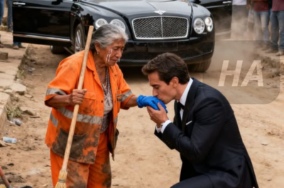 TODO EL BARRIO ESTABA CONMOCIONADO POR LA CARAVANA DE AUTOS DE LUJO, PERO TODOS SE QUEDARON “CONGELADOS” AL VER AL JOVEN MULTIMILLONARIO ARRODILLARSE PARA BESAR LAS MANOS LLENAS DE CALLOS DE LA ANCIANA BARRENDERA